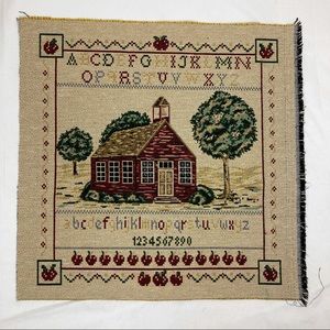 Vintage tapestry embroidered sampler farmhouse schoolhouse teacher gift